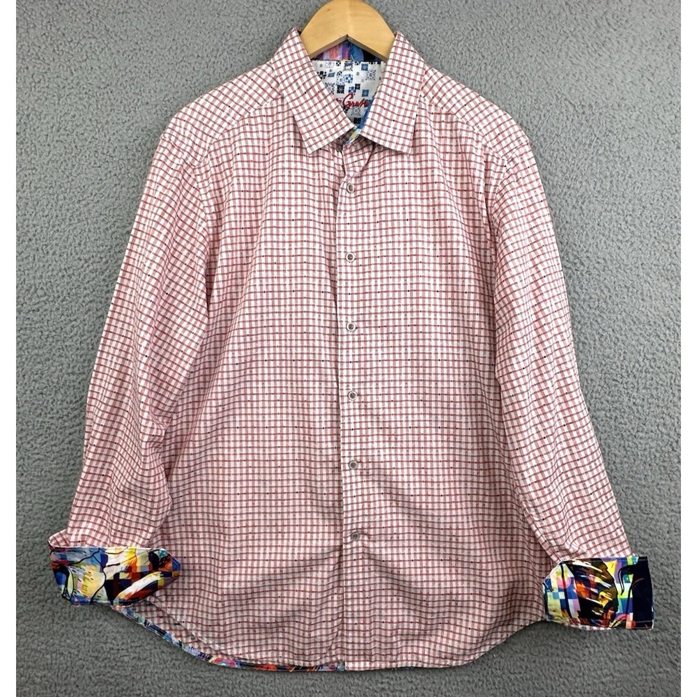 Robert Graham Shirt Mens XL Red White Check Classic Fit L/S  Flip Cuff